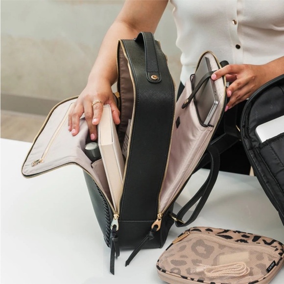 CALPAK Kaya Laptop Backpack in Black with Gold Accents - Picture 3 of 9